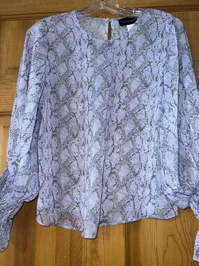 Light Purple Snake-Print Blouse with Smocked Cuffs
